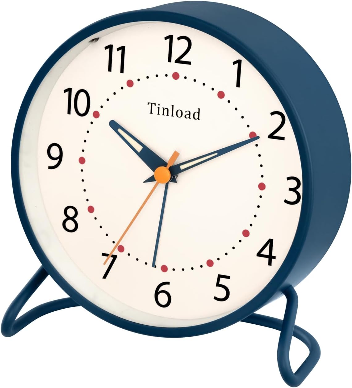 Tinload 4.5" Battery Operated Analog Alarm Clock, Small Silent Bedside Desk Clock with Night Light, Blue