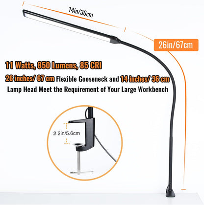 18W 3000LM LED Clamp Desk Lamp | CRI 95 Eye-Caring Light with Remote & Touch Control, 360 Flexible Gooseneck, 3 Color Modes for Home Office(Adapter Included)