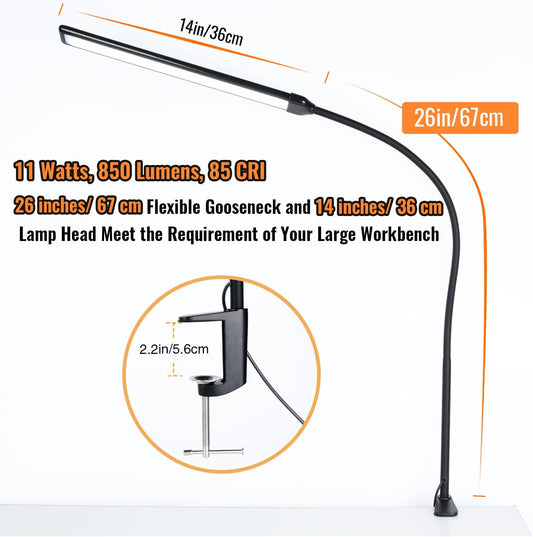 18W 3000LM LED Clamp Desk Lamp | CRI 95 Eye-Caring Light with Remote & Touch Control, 360 Flexible Gooseneck, 3 Color Modes for Home Office(Adapter Included)
