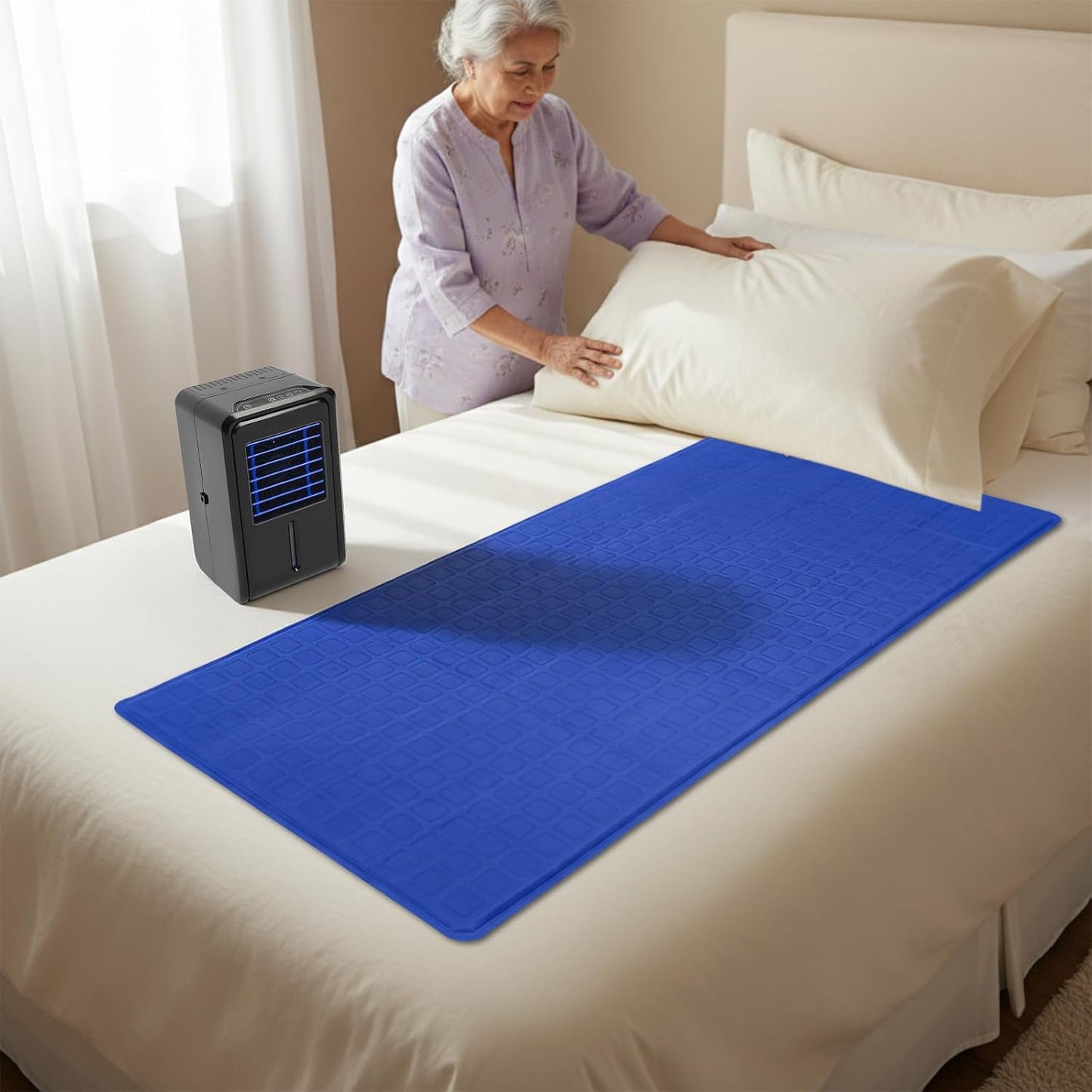 Water Cooling Mattress Pad, Bed Cooling System Negative Ion Technology | Portable Bed Chiller, 4 Fan Speed Settings & Dual Control Methods, Full Mattress Cooling Pad for Hot Sleepers (63x55in)