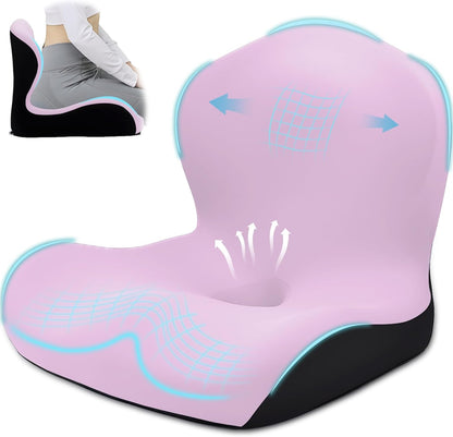 Seat Cushion for Office Chair and Car, L-Shaped Ergonomic Car Seat Cushions, Memory Foam Chair Cushion, Lumbar Support Pillow for Wheelchair, Car, Home, Office, Desk, Black