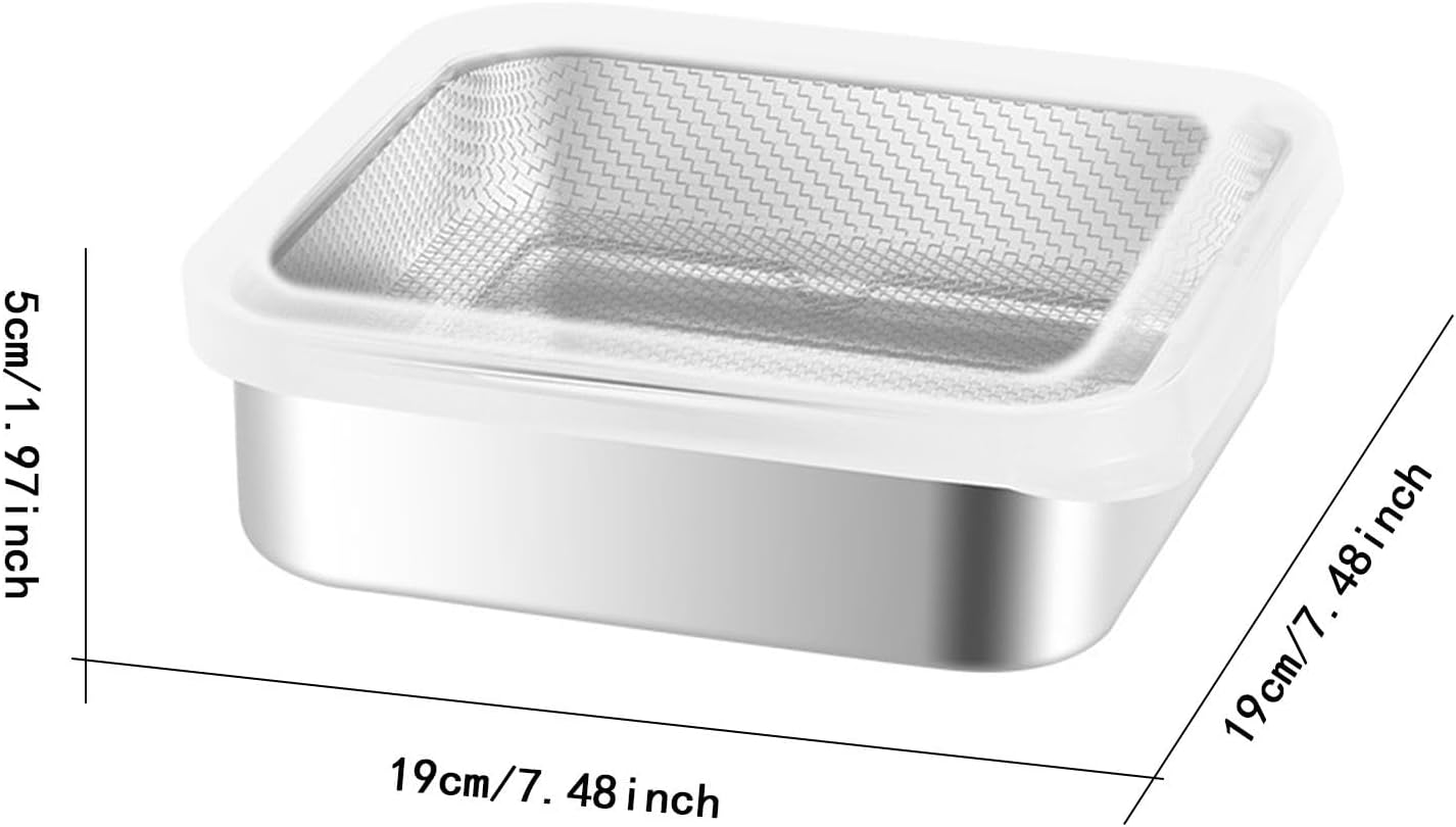 Stainless Steel Food Container with Strainer Colander Set Fridge Organizer Bin Multifunctional Kitchen Drain Basket for Lettuce Fruits, Vegetables, 1500ml
