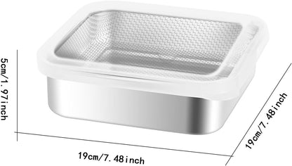 Stainless Steel Food Container with Strainer Colander Set Fridge Organizer Bin Multifunctional Kitchen Drain Basket for Lettuce Fruits, Vegetables, 1500ml