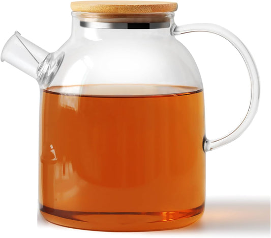 TMOST Glass Teapot with Spout Infuser 1600ml/54oz Glass Kettle Glass Pitcher Teapot for Loose Leaf Tea & Blooming Tea, Stovetop & Microwave Safe