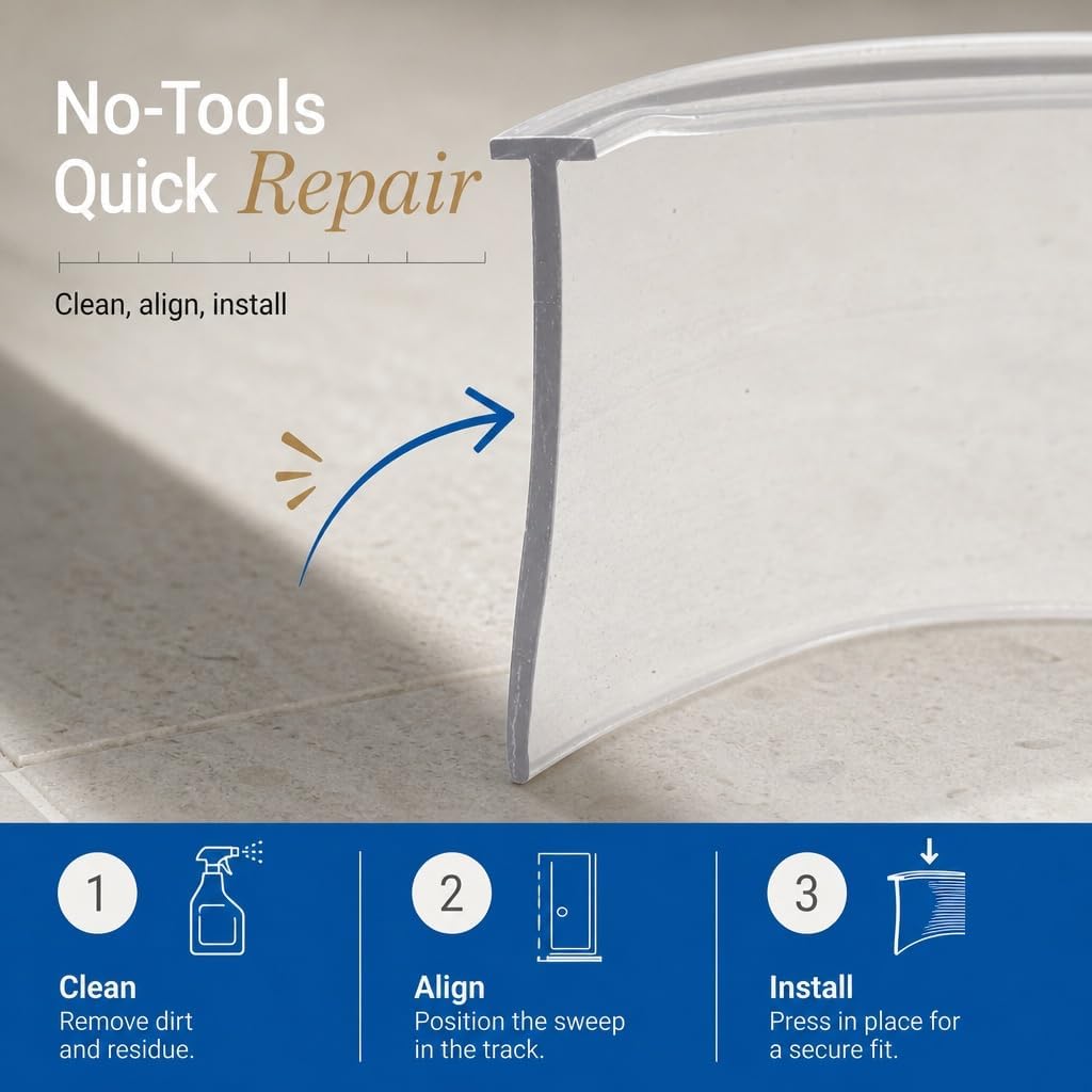 Prime-Line M 6211 Shower Door Bottom Sweep, 36 In. x 1 In. Strip, Vinyl Construction, Clear, 5/32 In. Tee Insert Shape (Single Pack) | Clear, Single Pack