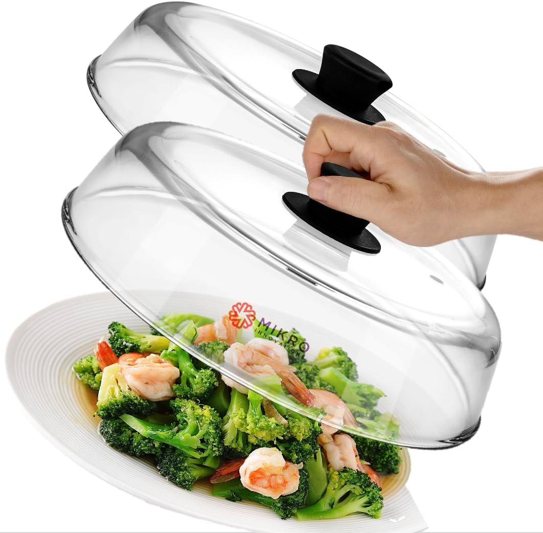 10.5-Inch Glass Microwave Splatter Cover – Borosilicate Glass Food Plate Splatter Guard with Vent Hole, BPA-Free, Easy-Grip Silicone Knob, Dishwasher Safe (1, Black, 10.5in)