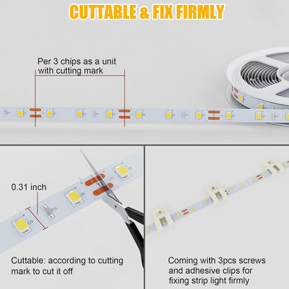 Motion Activated LED Strip Lights,RGH LIGHTING 16.4ft LED Light Strip with Day or Night 2 Lighting Modes,3 Timing Off Modes,Cozy Warm White 12v Plug-in LED Rope Lights for Under Cabinet,Kitchen,Stair