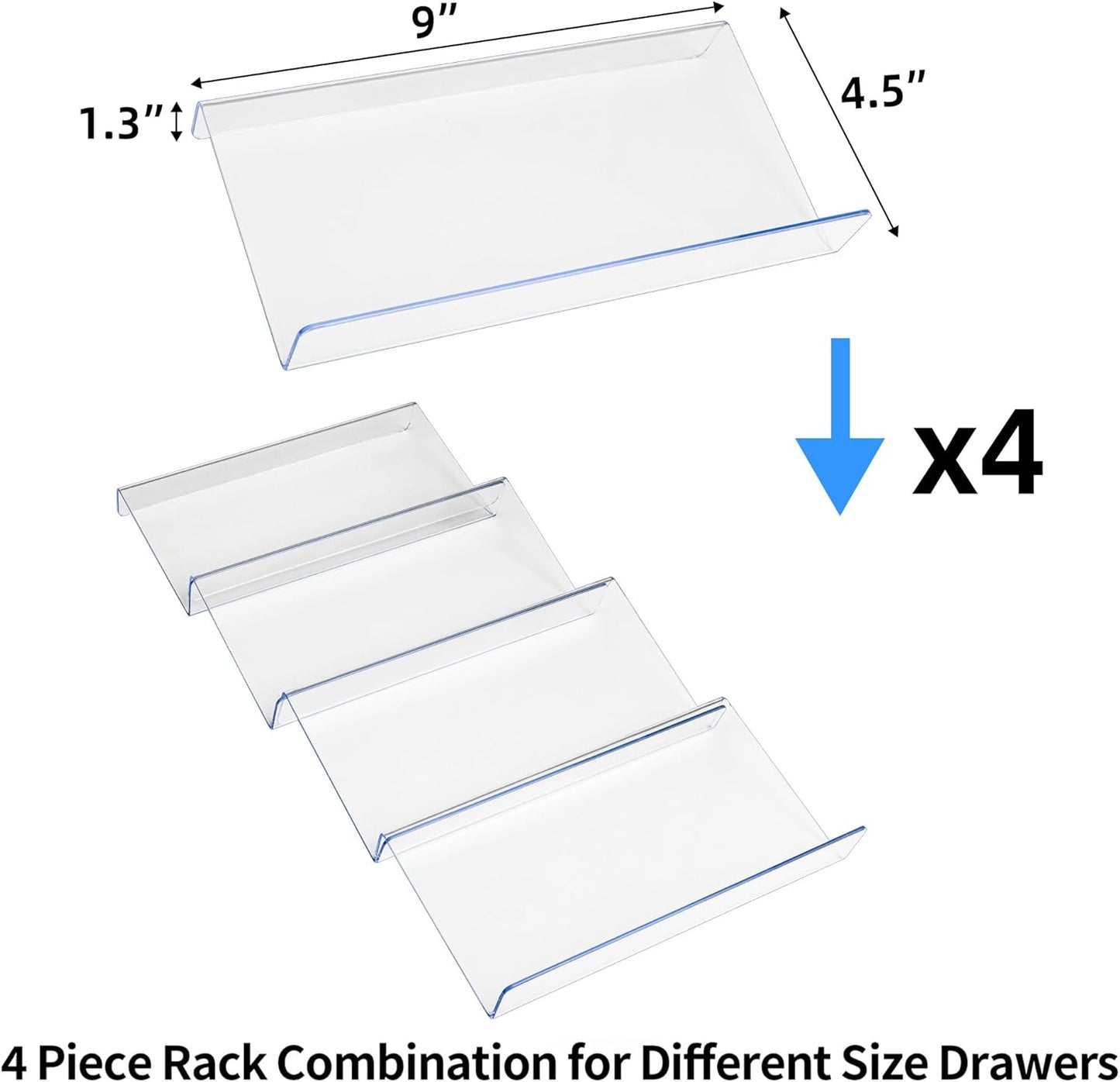 MIUKAA Clear Acrylic Spice Drawer Organizer, 4 Tier- 2 Set Expandable From 9" to 18" Seasoning Jars Drawers Insert, Kitchen Spice Rack Tray for Drawer/Countertop (Jars not included)