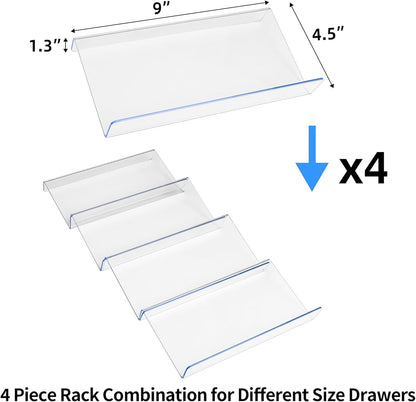 MIUKAA Clear Acrylic Spice Drawer Organizer, 4 Tier- 2 Set Expandable From 9" to 18" Seasoning Jars Drawers Insert, Kitchen Spice Rack Tray for Drawer/Countertop (Jars not included)