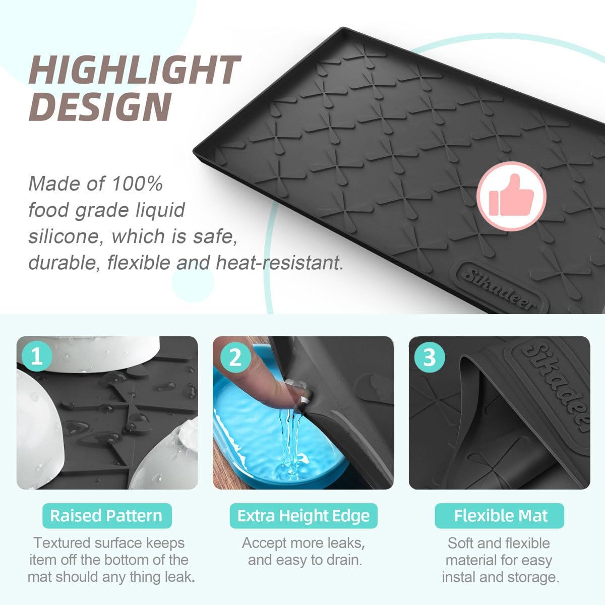 Waterproof Under Sink Mat 34" x 22", Silicone Mat Kitchen liner | BPA-Free Silicone Tray with Raised Lip Protect Cabinets from Leaks, Versatile Home Organizer for Bathroom, Pets, Boots, Floor