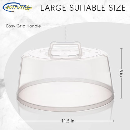 Large Microwave Cover for Food - Splatter Guard Lid - Cake Stand Cover - Size 11.5 In x 5 In Tall - Easy Grip Handle with Steam Vented Holes - BPA Free & Dishwasher Safe | Clear Plastic