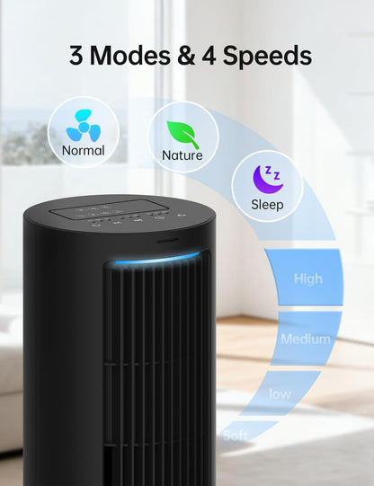 PHILODECO Tower Fan For Bedroom, 40 Inch Bladeless Fan, 80 ° Oscillating Fan, Silent Floor Fan With Remote Control Led, 4-Speed Multiple Modes, 7h Timer, Large Air Outlet