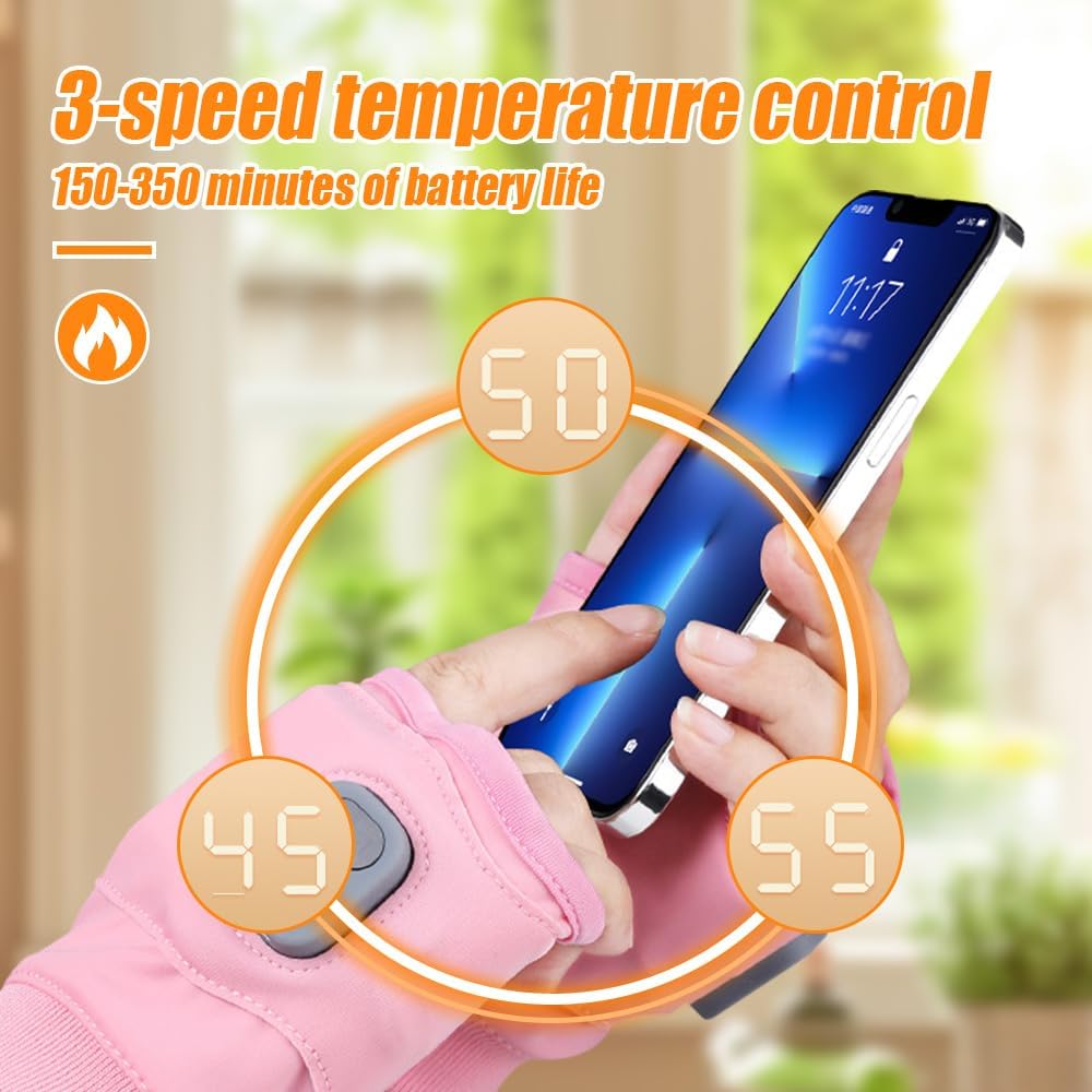 Heated Gloves for Women, Upgraded Smart Thermostatic Electric Heated Fingerless Gloves Rechargeable, Winter Hand Warmer for Work Cycling Skiing Outdoor Snow