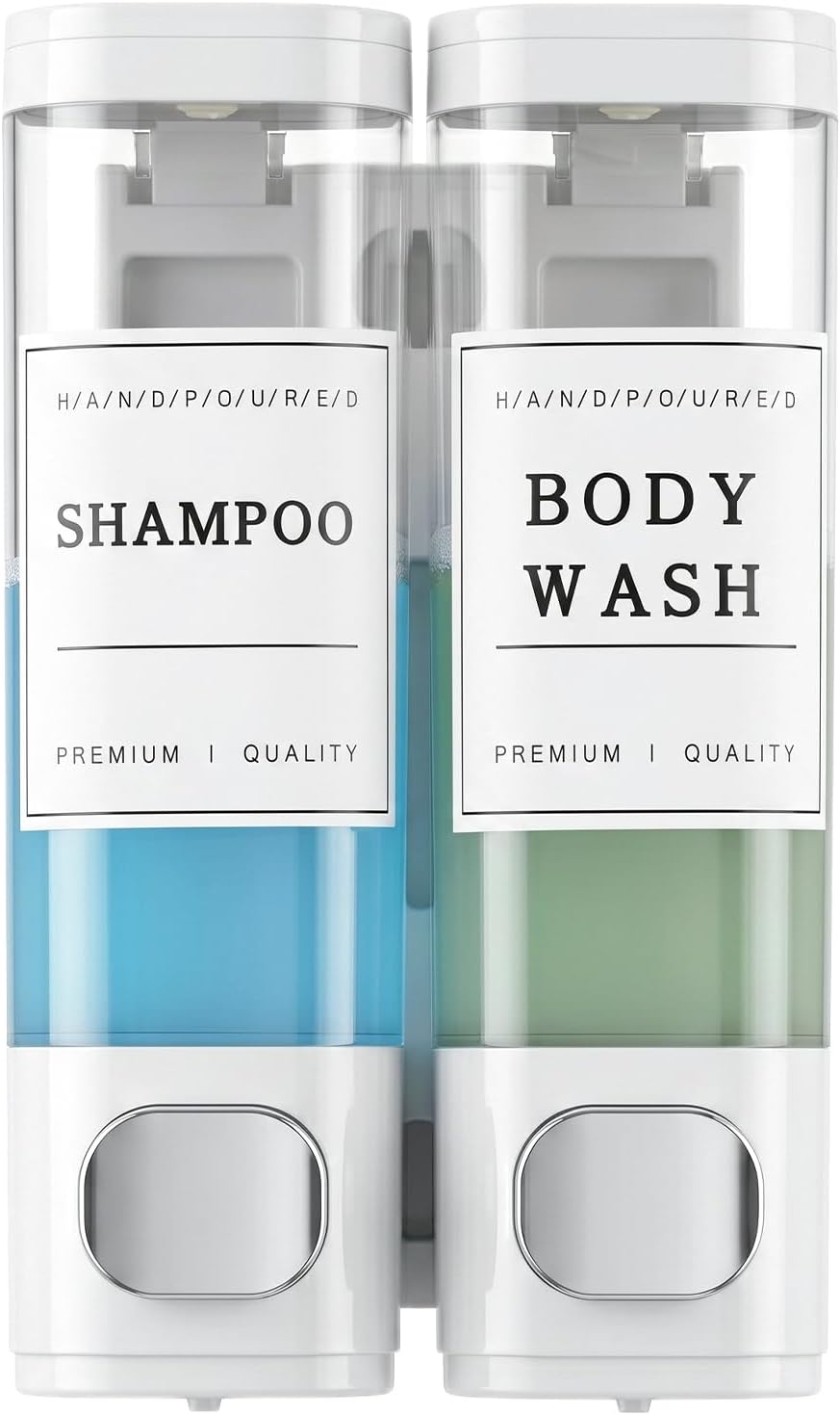 Shampoo and Conditioner Dispenser, Shower Soap Dispenser Wall Mounted, Shampoo Dispenser for Shower Wall No Drill, Bathroom Body Wash Dispenser 2 * 350ml White 2 Chamber