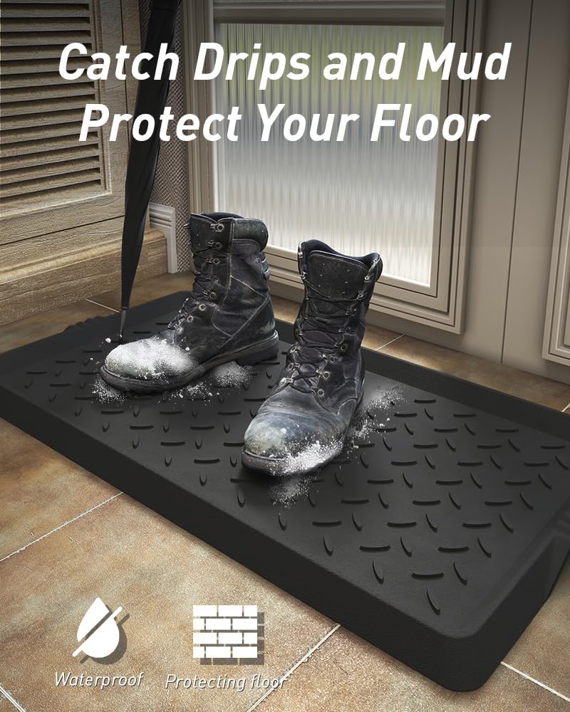 SUPENUIN Boot-Tray Heavy Duty Rubber Mat with Lip Waterproof Shoe Mat Tray for Entryway Indoor Outdoor Multi Use Catch All Trays Entryway Shoe Storage 16x27.5 Inches