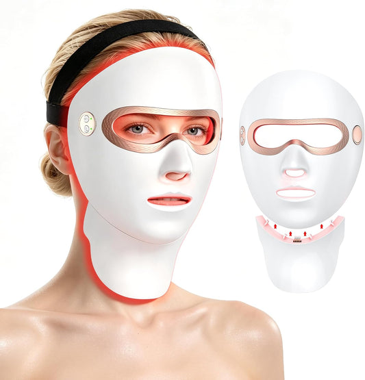 Red Light Therapy for Face and Neck, Cordless LED Face Mask | 8-Color Multi-Mode Skincare Device, Detachable Neck Panel, 3-Level Warming, Rechargeable for Home Use