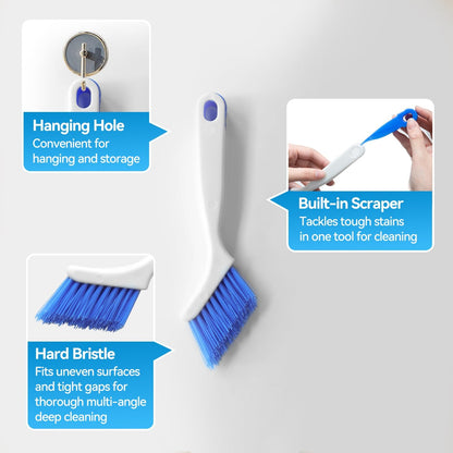 Crevice Cleaning Brush Set for Kitchen & Window Tracks, 4-Piece | 4-piece set includes hard bristle, steel wire, brass wire, nylon brushes and a built-in scraper for gaps, grout and tracks.