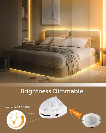 WILLED Under Bed Lights, Dimmable Motion Activated Led Light Strip, Under Bed Lighting with Motion Sensor and Power Adapter, Soft Warm Glow LED Lights for Bedroom, Crib, Cabinet and Bathroom