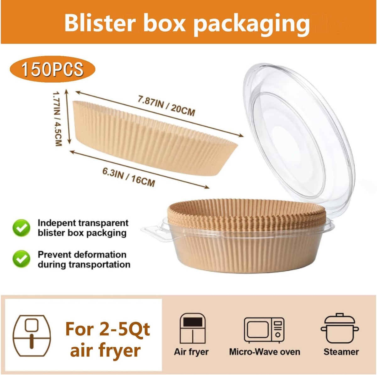 150PCS 6.3inch Small Air Fryer Liners Disposable Round Liner for Air Fryer 2Qt to 5Qt,Unbleached Non-stick Non-leak Airfryer liner Parchment Paper