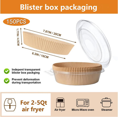 150PCS 6.3inch Small Air Fryer Liners Disposable Round Liner for Air Fryer 2Qt to 5Qt,Unbleached Non-stick Non-leak Airfryer liner Parchment Paper