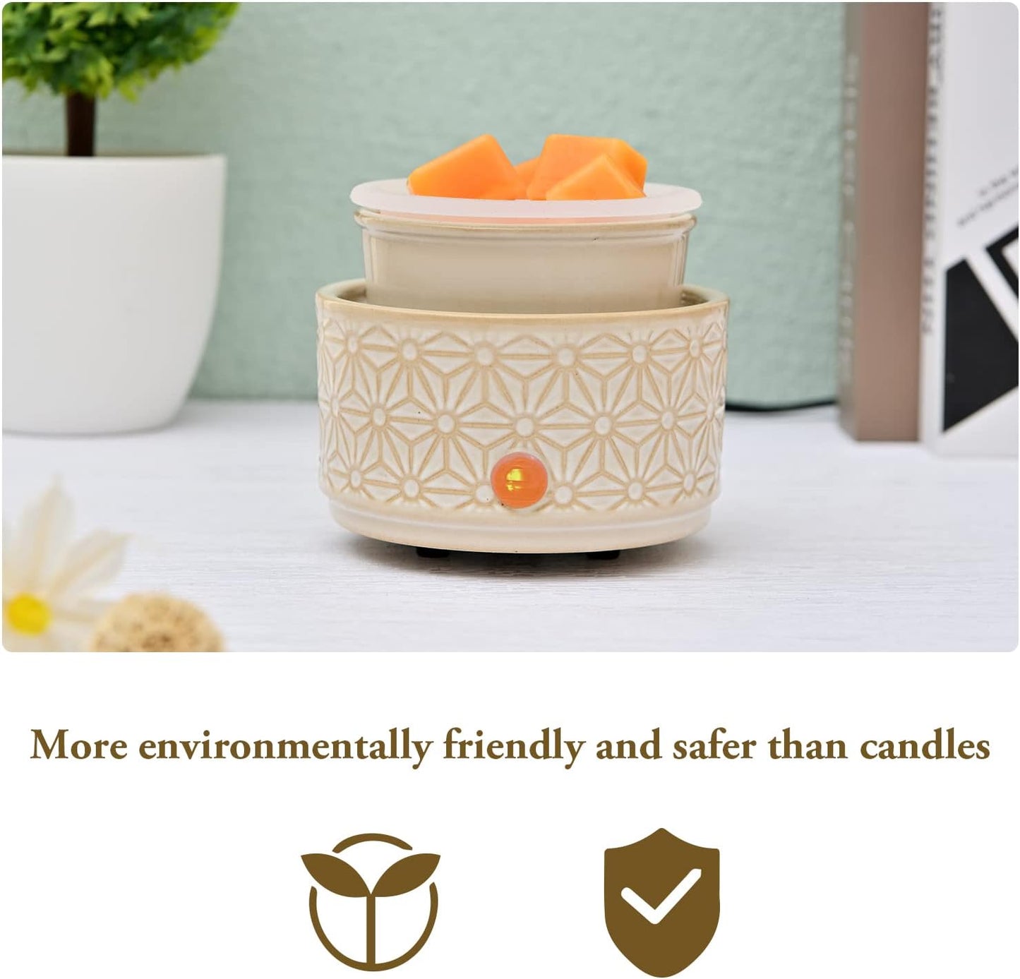 ASAWASA 2PCS Smart Candle Warmer for Large Jar, Coffee Mug Warmers, with Gravity Switch Auto Shut-On/Off, Safely and evenly Release The Aroma, Keep The Drink Warmth, Best Ideals Valentines Day Gifts