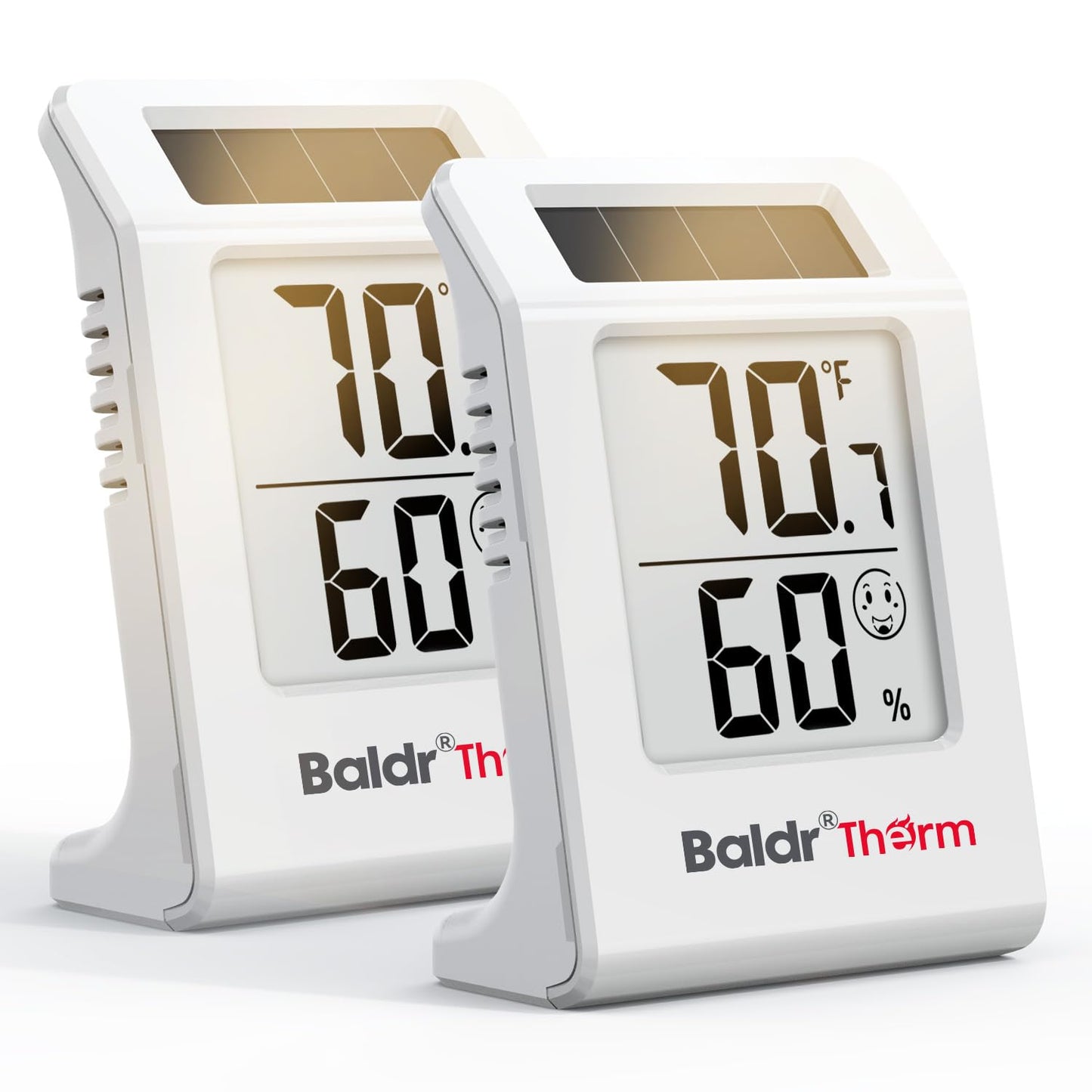 2.2'' Digital Thermometer and Hygrometer Meter, Solar-Powered Indoor Temperature Sensor Humidity Monitor, Humidity Gauge for Baby Rooms, Bedrooms, Home, Office, and Wine Cellars, White, 2Pack
