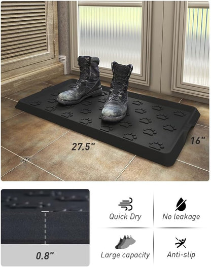 SUPENUIN Boot-Tray Heavy Duty Rubber Mat with Lip Waterproof Shoe Mat Tray for Entryway Indoor Outdoor Multi Use Catch All Trays Entryway Shoe Storage 16x27.5 Inches