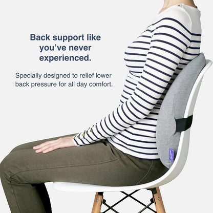 C CUSHION LAB Extra Dense Lumbar Pillow - Patented Ergonomic Multi-Region Firm Back Support for Lower Back Pain Relief - Lumbar Support Cushion with Strap for Office Chair, Car, Sofa, Plane - Grey