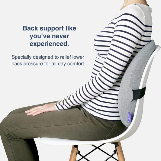 C CUSHION LAB Extra Dense Lumbar Pillow - Patented Ergonomic Multi-Region Firm Back Support for Lower Back Pain Relief - Lumbar Support Cushion with Strap for Office Chair, Car, Sofa, Plane - Grey