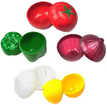 6PCS Fresh Food Savers Vegetable Fruit Shape Containers Set,Reuseable Avocado Lemon Tomatoes Pepper Onion Garlic Storage Keeper Sealing Box Fresh Bowls for Refrigerators