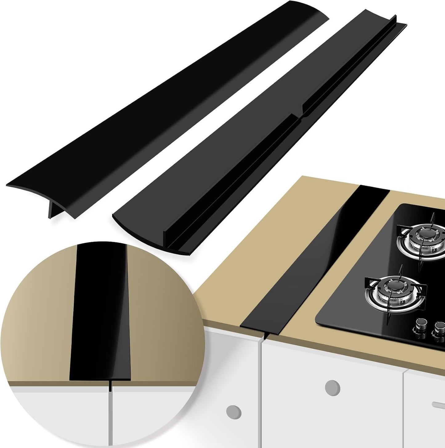 CARGEN 21 Inch Silicone Stove Counter Gap Cover Filler 2PK Black | Flexible kitchen silicone, easily cut to trim for shorter gaps, perfectly seals stove counter spaces, easy to clean