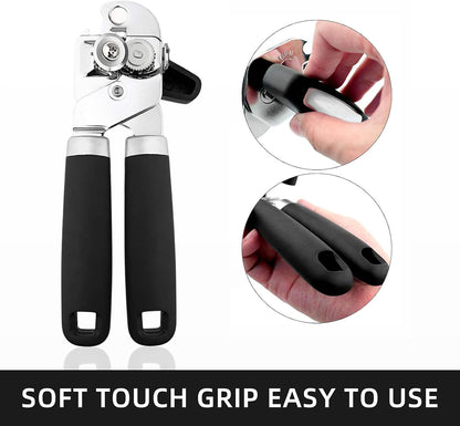 Can Opener Manual with Smooth Edge - Heavy Duty Stainless Steel Handheld Opener for Seniors, Opens Cans & Jars, Ergonomic Grip, Easy Clean (Abre Latas/Abridor de Latas)