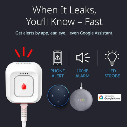 D-Link Next-Gen WiFi Water Leak Detector Starter Kit with 2 sensors—Loud 100 dB Sound Alarm—App Alert—LED Strobe Light—No Hub Required—Works with Google—1000ft Ultra-Long Range—Expandable (SW-A11KT)