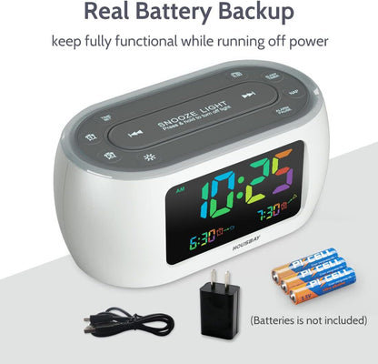 HOUSBAY Digital Alarm Clock Radio for Bedrooms with Night Light | Phone-Free Wake-Up with Dual Alarm, FM Radio for Favorite Stations, Small Radio Clock for Bedside, Battery Backup