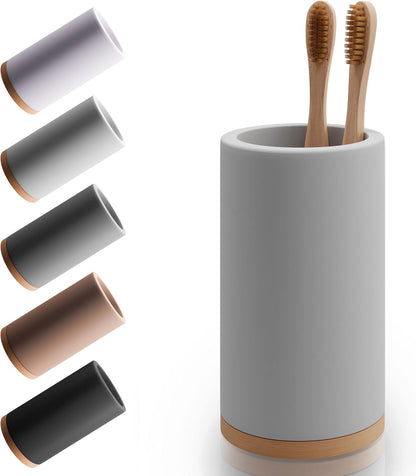 Matani Bamboo Toothbrush Holder Diatomite Tooth Brush Organizer - Storage Stand for Small Bathroom & Counter - Removable Base & Drain Holes, Water-Absorbent & Quick-Drying (Brown)
