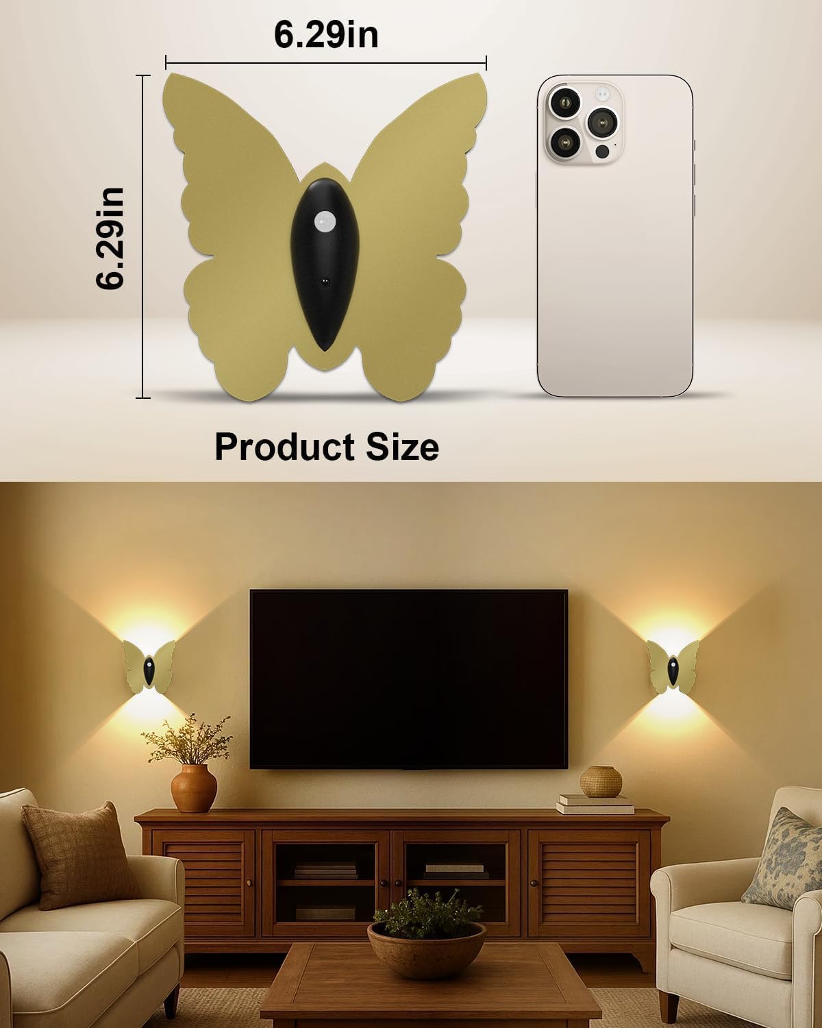 Eneru Motion Sensor Wall Sconce Set of 2, Rechargeable Wall Lights, Indoor
