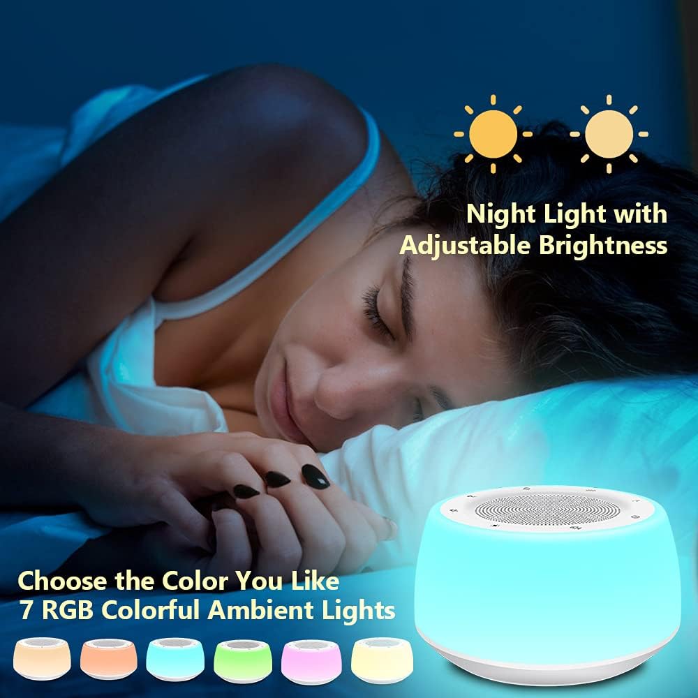 White Noise Machine with Night Lights, Sleep Sound Machine 32 Soothing Sounds for Baby Adults Kids Sleeping, Fan Wave Sound Lullaby, Timer and Memory Feature, RGB Color Touch Table Lamp