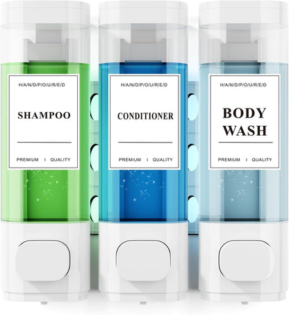 Shampoo and Conditioner Dispenser – Wall-Mounted Shower Soap Dispenser, No-Drill Installation, Lockable, 900 ml Capacity,for Bathroom & Hotel or Airbnb (Black, 3-Pack)