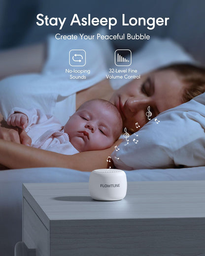 FLOWTUNE Sound Machine White Noise Machine for Baby Adults, 18 Non-looping Sounds, Timer, Memory Function, Portable Sleep Sound Therapy Gift (White)