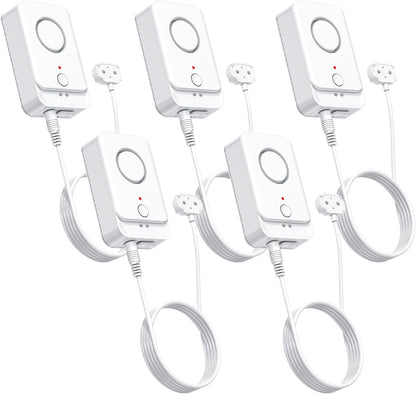 5 Pack Water Leak Detectors with 5FT Water Level Probe, Drip, Flood Sensor | DIY Extendable|120dB Alarm for Home/Basement Sump Pump/Bathroom/Kitchen/Toilet/Laundry Room,Under Sink/Pipe Leakage Detection