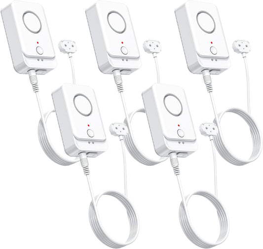 5 Pack Water Leak Detectors with 5FT Water Level Probe, Drip, Flood Sensor | DIY Extendable|120dB Alarm for Home/Basement Sump Pump/Bathroom/Kitchen/Toilet/Laundry Room,Under Sink/Pipe Leakage Detection