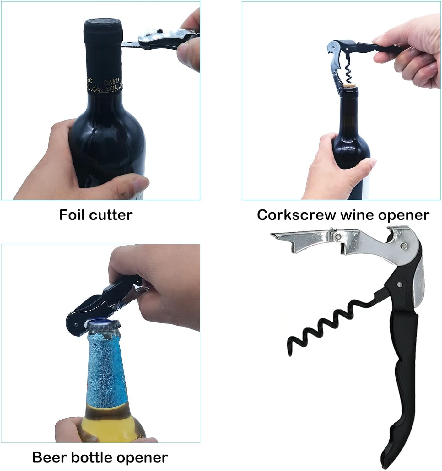 Jar Opener for Weak Hands, Seniors with Arthritis, 5 in 1 Bottle Opener | Multi-use Lid Opener Set with Non-slip Rubber Gripper Pad & Wine Opener, Great for Senior Parents, Grandparents or Loved Ones