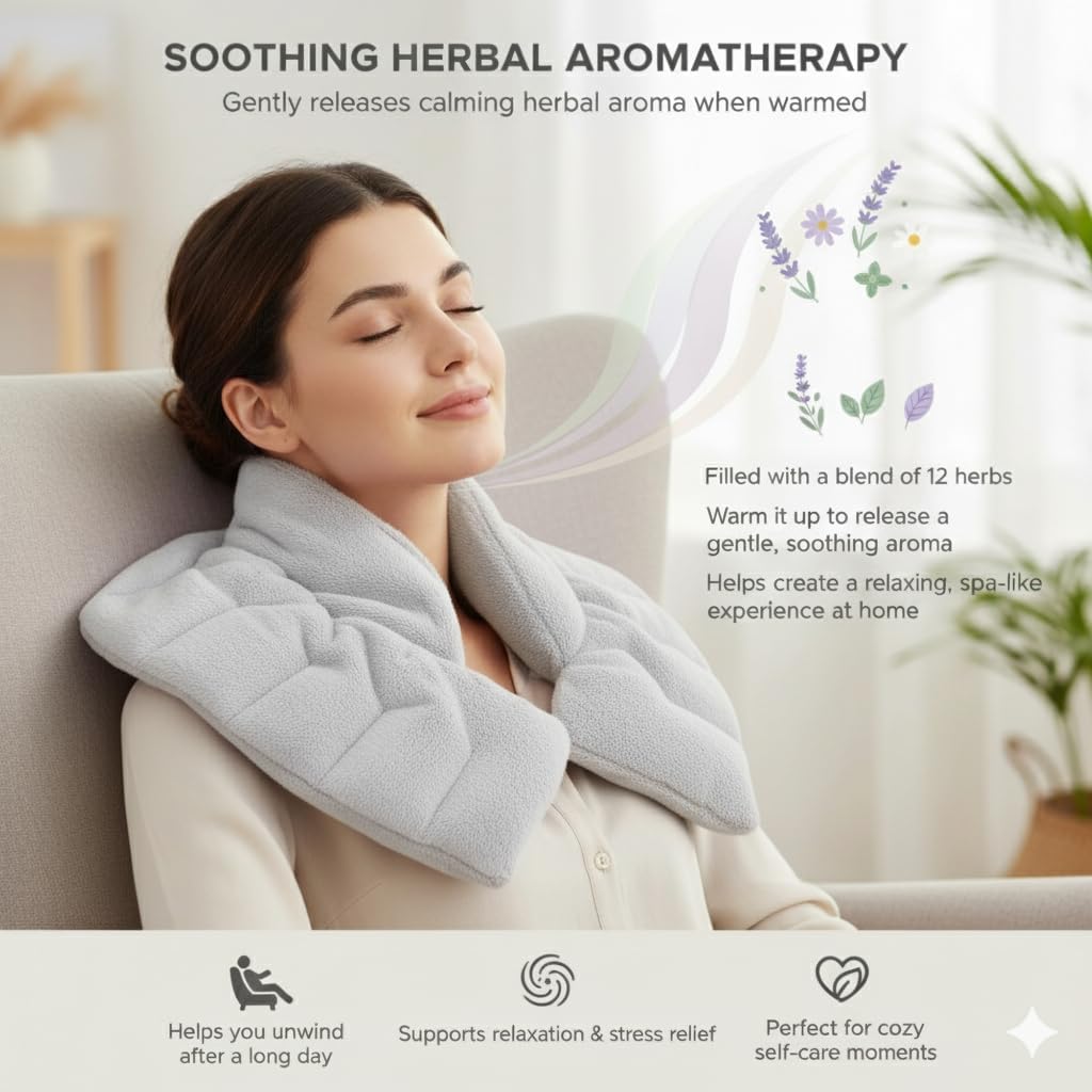 Herbal Concepts Neck Heating Pad & Shoulder Wrap | Microwave Heating Pad with 12 Herbs Aromatherapy| Cordless Heating pad, Blue