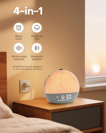 Sunrise Alarm Clock, White Noise Sound Machine, Sunlight Alarm Clocks for Bedrooms, 9 Natural Wake Up RGB Night Light, 30 Soothing Sounds for Heavy Sleepers, Baby, Kids, Adults