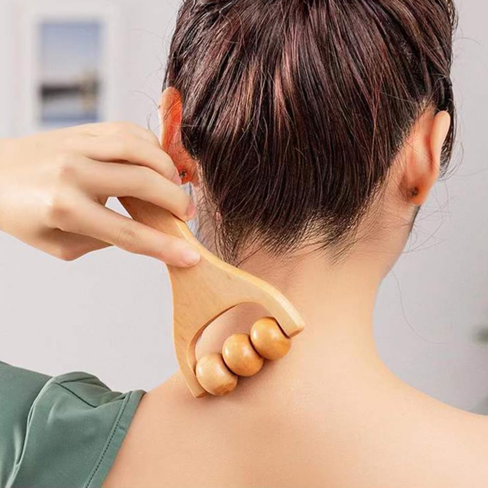 Lurrose Wooden Massage Roller Set 3Pcs Handheld Full Body Massager Tools for Foot Leg Back Pain Relief Portable Manual Massage Tool for Office Home Travel