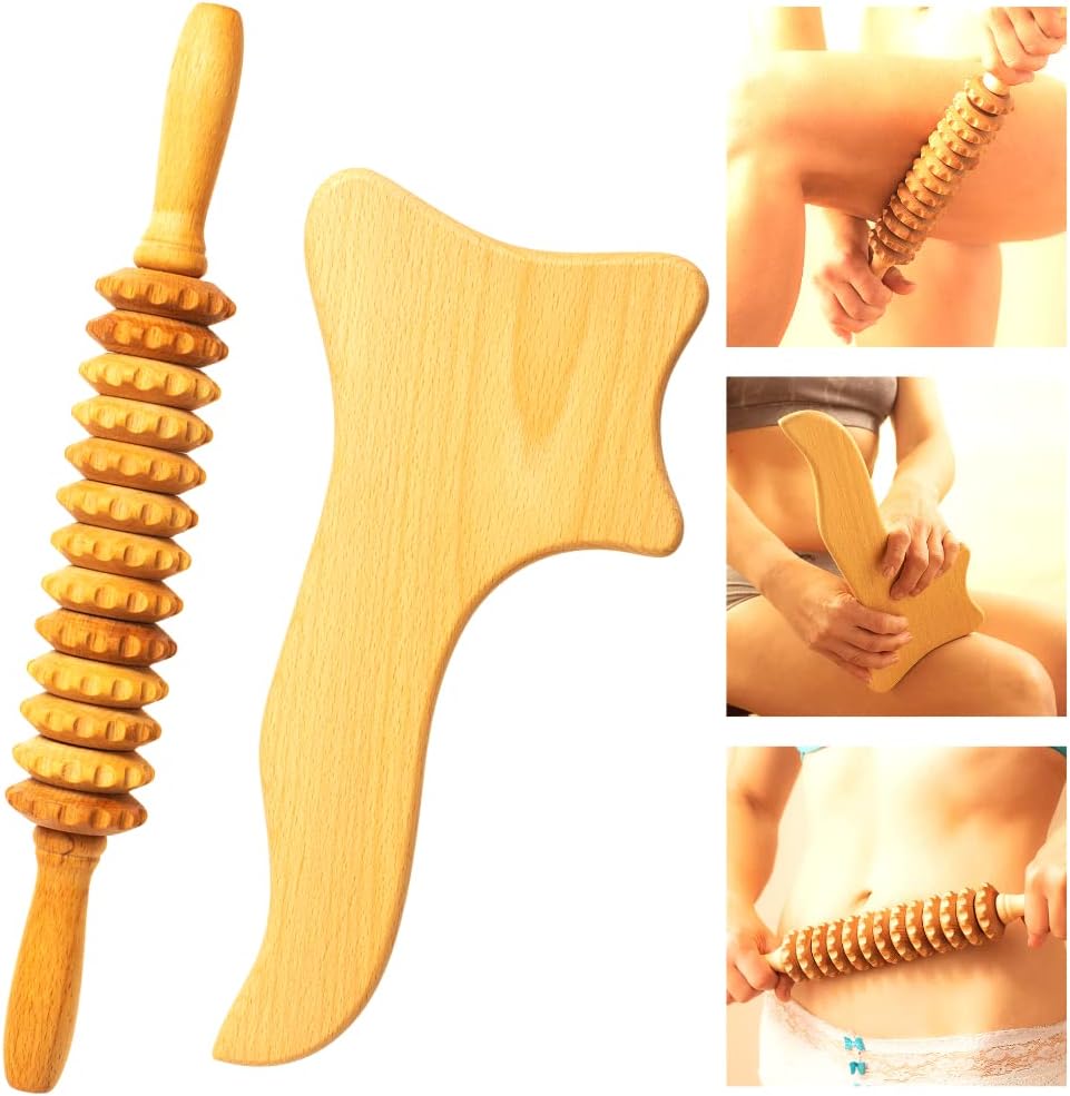 Wood Roller Massager for Body - 15.6 inch Lymphatic Drainage Manual Massage Tools for Sculpting, Muscle Shaping, Celulite Remover - Wooden Massage Tool for Manual Maderotherapy