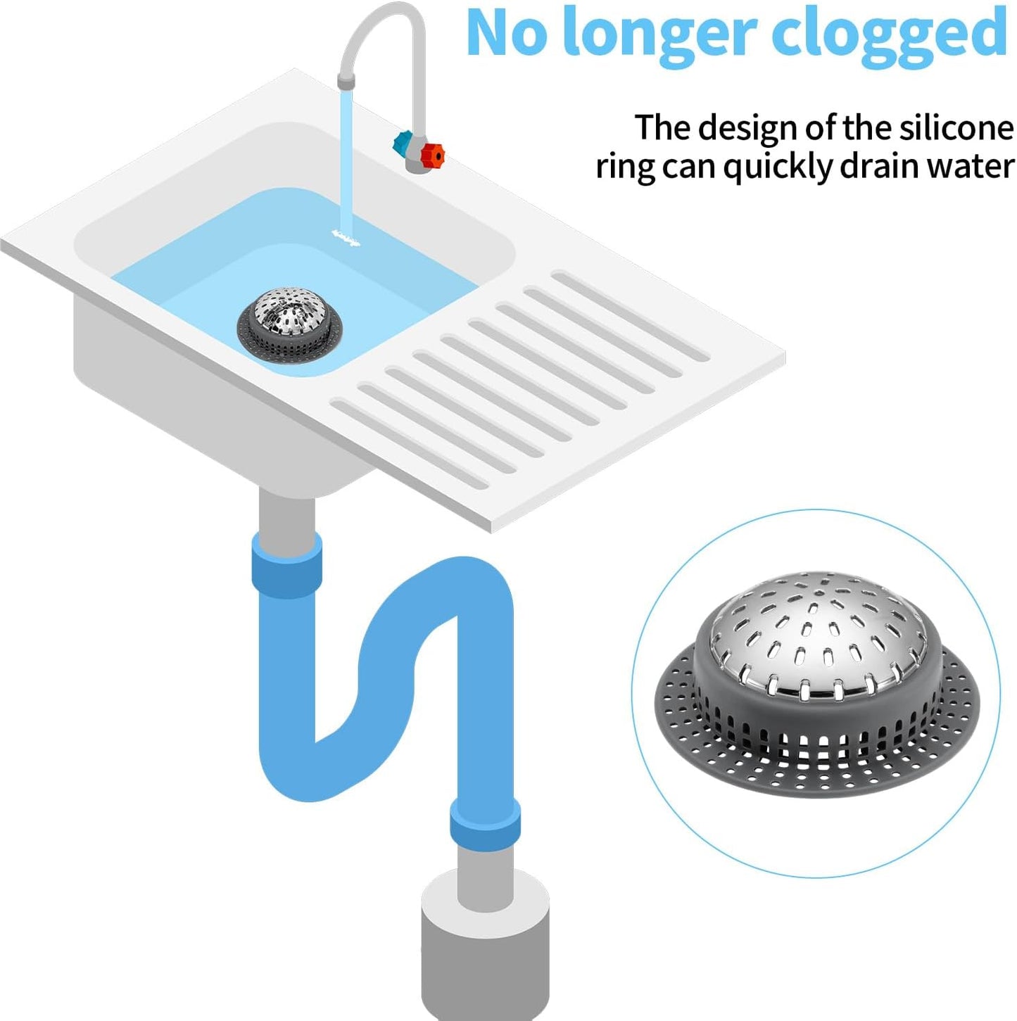 Aluvor Bathtub Drain Hair Catcher Shower Drain Cover Sink Drain Protector | Bathroom Sink & Bathtub Drain Strainer for Pop-Up & Regular Drains, grey