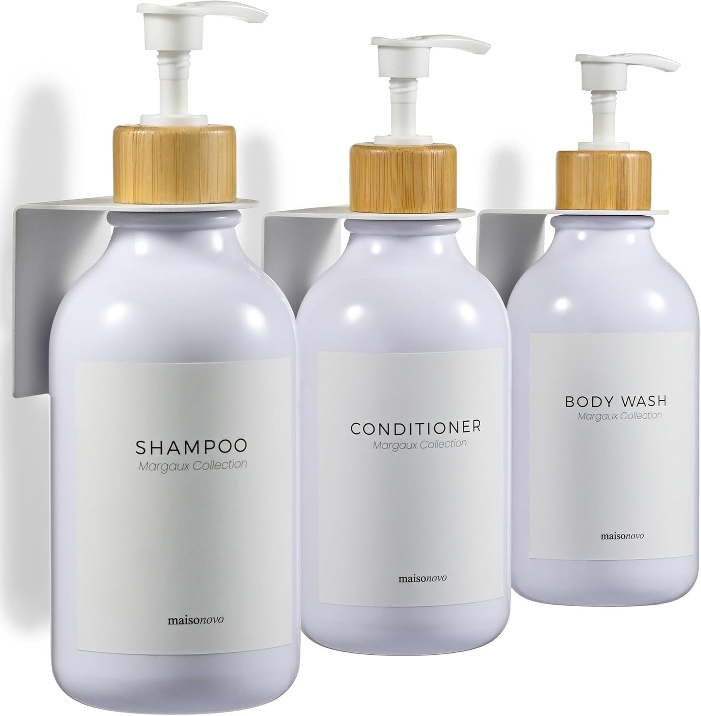 MaisoNovo Shampoo and Conditioner Dispenser|Refillable Black Set of 3 | 500 ml Shower Gel Dispenser Set of 3. Refillable Shampoo and Conditioner Bottles. Drill Free Secure Design. Black
