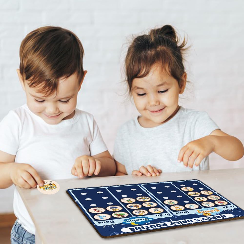 Daily Routine Chart for Kids, Visual Schedule, Routine Chart for Toddlers 3-5, Morning Bedtime Routine Chart for Toddlers, Wooden Chore Chart for Kids