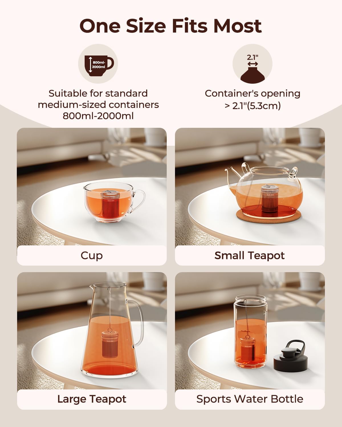2 Pack Reinmoson 304 Stainless Steel Tea Infuser for Loose Leaf Tea | 1.58” x 2.2” Extra Fine Mesh Tea Strainers Ball, Threaded Lid, Loose Leaf Tea Steeper for Black Tea, Rooibos, etc